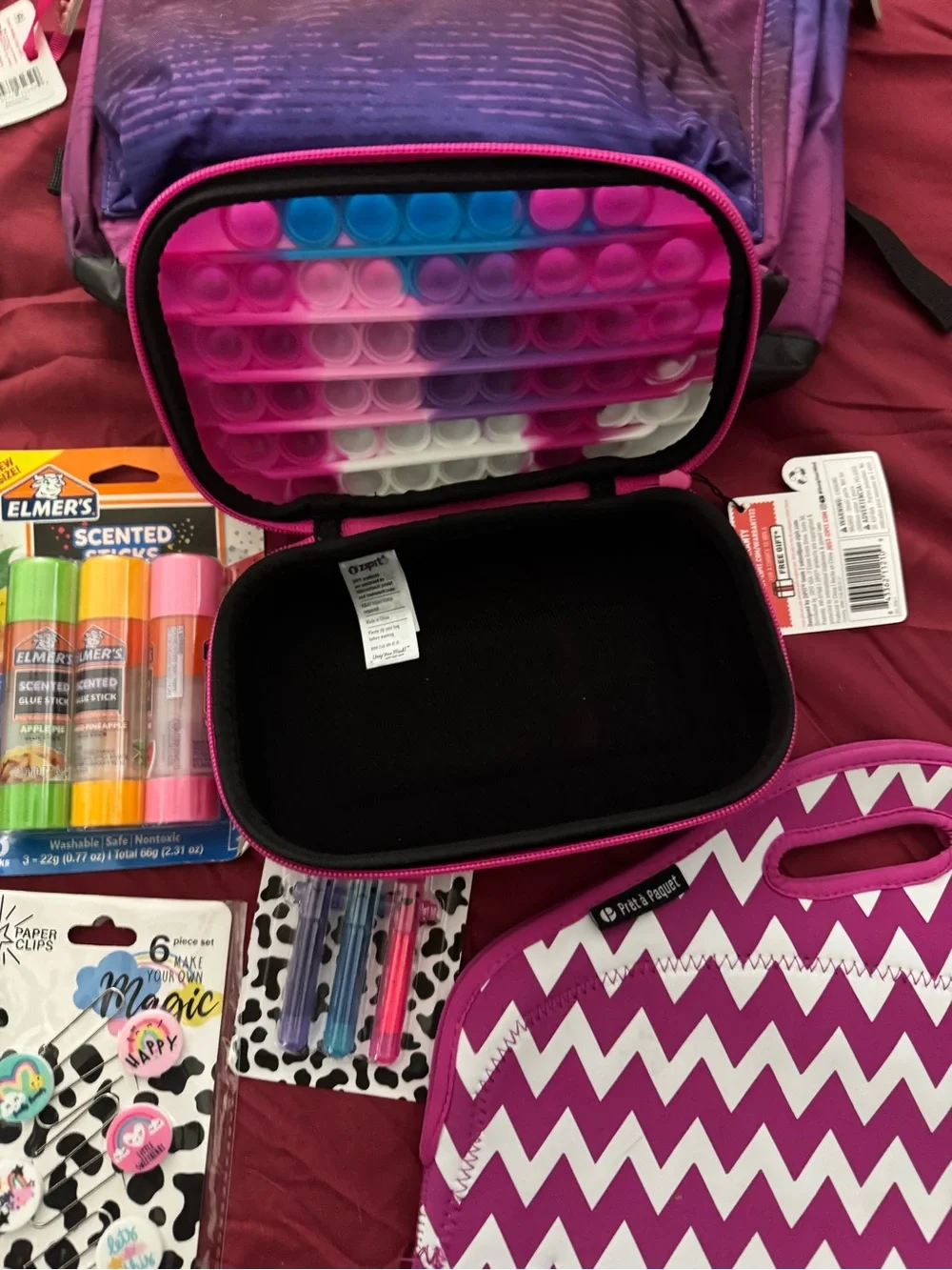 Justice Purple Ombre Backpack, Pop-It pencil case, lunch bag and more